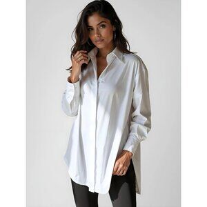 The Warmy Oversized Lapel Shirt Dress White Tunic Top Women’s Size M